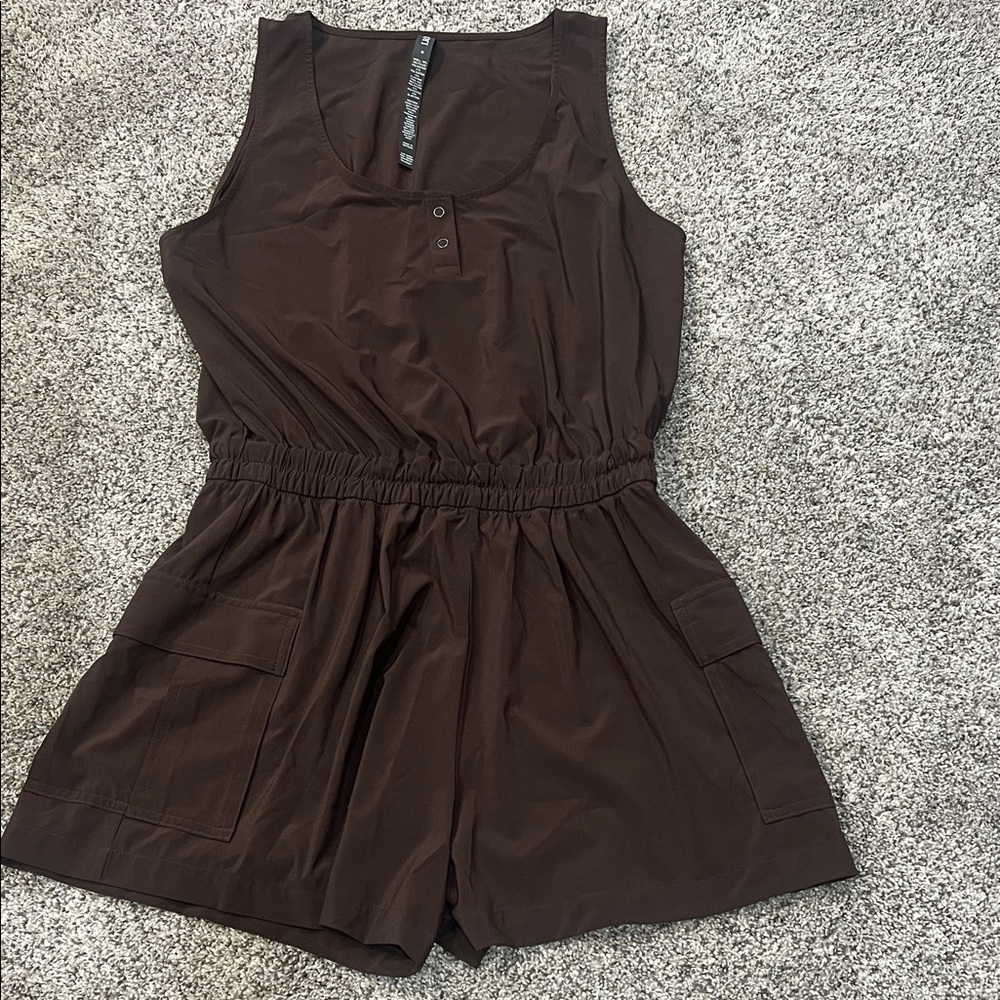 Vuori Brown Sleeveless Romper with Pockets